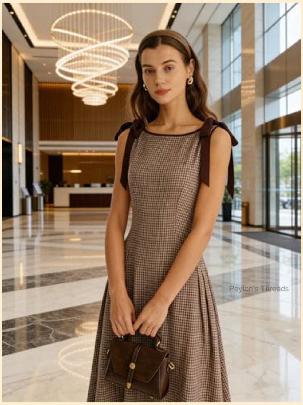 Plaid Boat Neck A-Line Midi Dress - Vintage Casual Dress - Picture 3 of 7